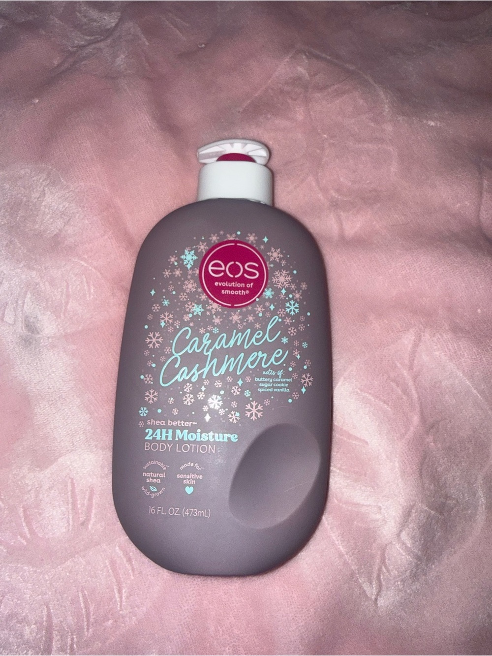 eos Caramel Cashmere Body Lotion - Mauve Pink Bottle